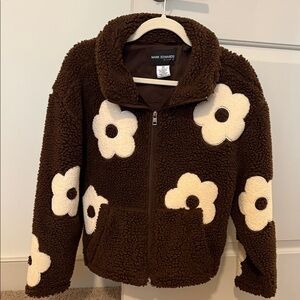 Brown Patterned Fleece Jacket zip up